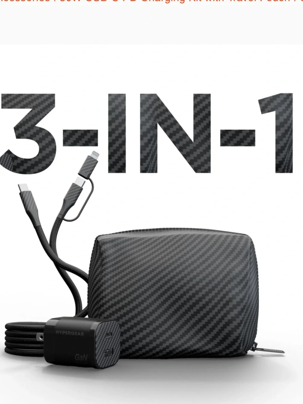 30W USB-C PD Charging Kit with Carbon Black Pouch